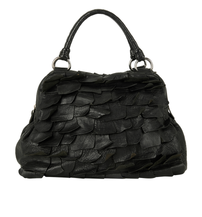 Tiered Ruffle Shoulder Bag, &pound;150, Handbags, Black, Leather, Front view